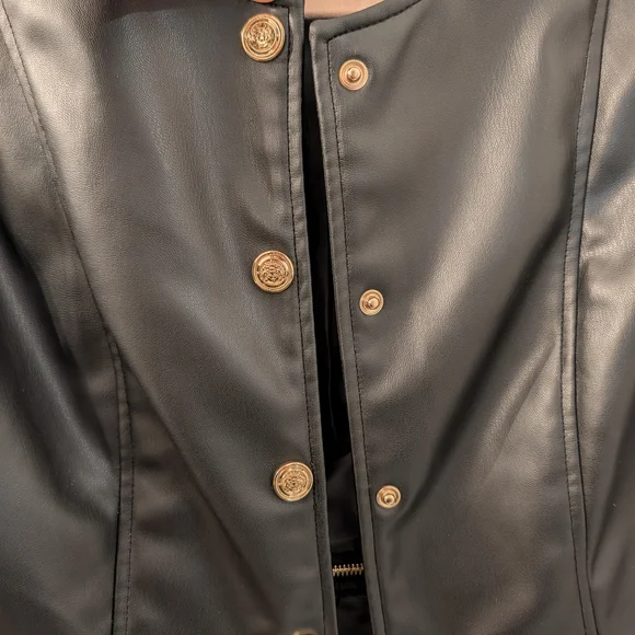 Zara Black Leather Jacket with Gold Accents - Picture 3 of 4